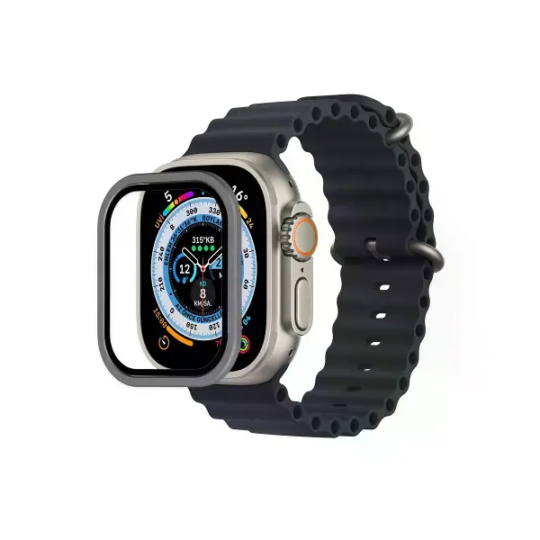 Watch Ultra 49mm Alüminyum Kasa Cam Ekran Koruyucu - Gri