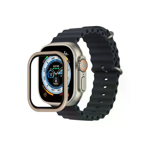 Watch Ultra 49mm Alüminyum Kasa Cam Ekran Koruyucu - Gold
