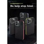 Joko  iPhone 15 Pro Kılıf Aramid 600D Kevlar Karbon Fiber Magsafe Kapak - Kırmızı-4