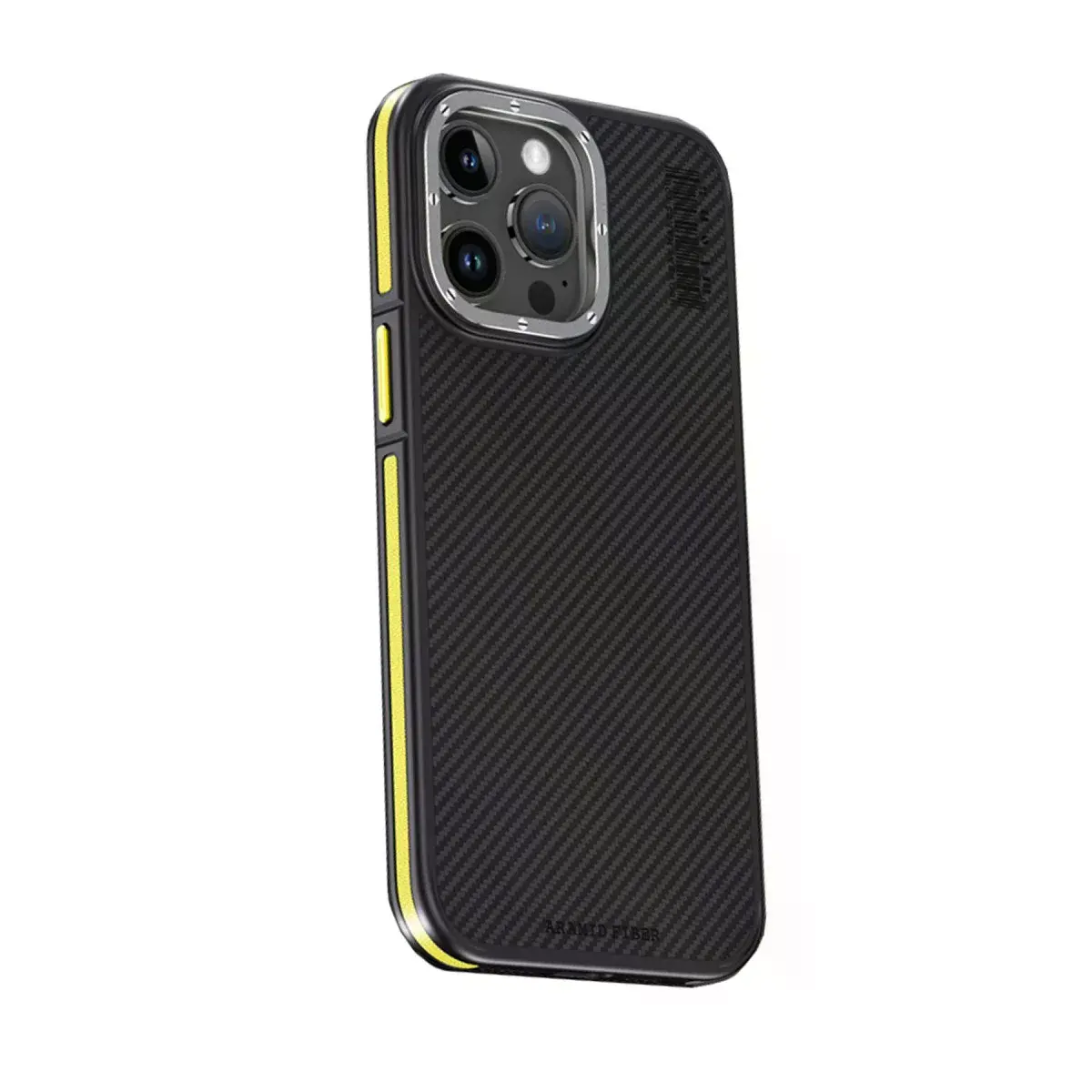 Joko  iPhone 15 Pro Kılıf Aramid 600D Kevlar Karbon Fiber Magsafe Kapak - Sarı