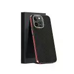 Joko  iPhone 15 Pro Max Kılıf Aramid 600D Kevlar Karbon Fiber Magsafe Kapak - Kırmızı-2