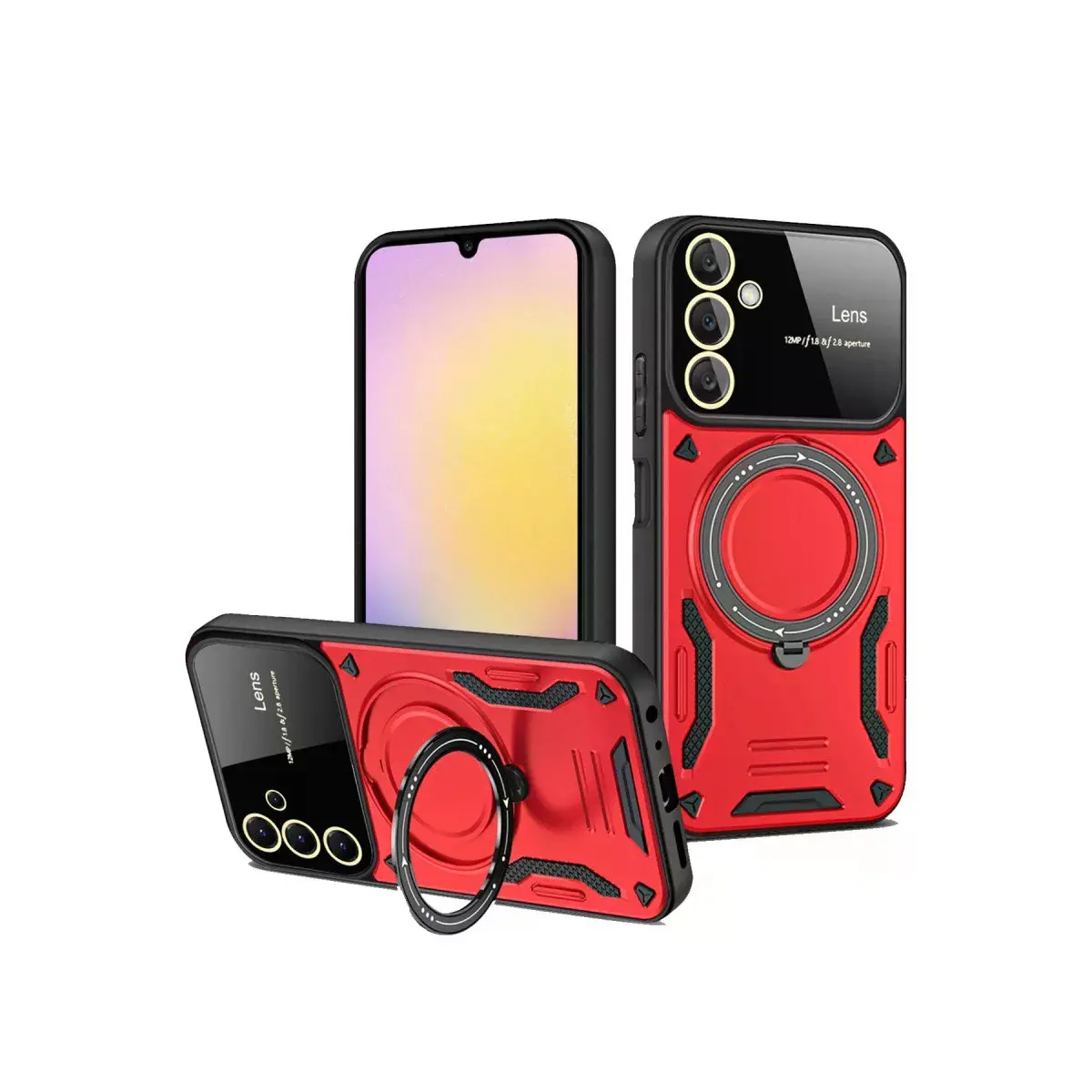 Samsung Galaxy S25 Kılıf Joy Lens Standlı Kapak - Kırmızı