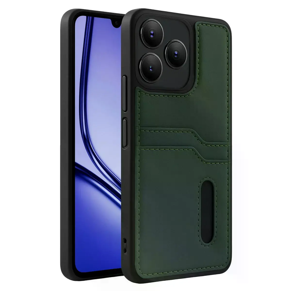 Realme Note 50 4g Kılıf Sara Kartvizitli Deri Kılıf - Koyu Yeşil