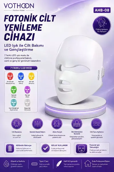 7 Renk LED Fototerapi Yüz Maskesi Işık Terapili Cilt Bakım Cihazı Profesyonel Ev Bakımı