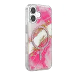 Onegif  İphone 16 Lotus Simli Magsafe Kapak - Pembe-2
