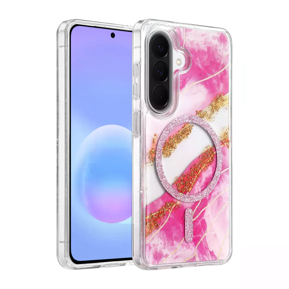 Onegif Samsung Galaxy A56 Lotus Simli Magsafe Kapak - Pembe
