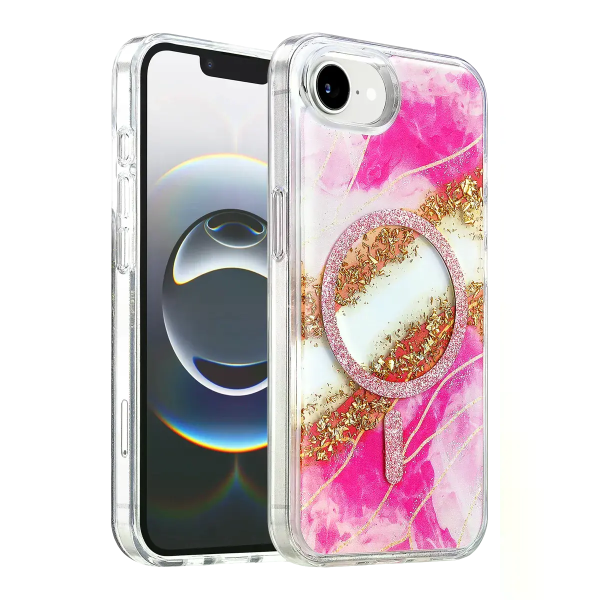 Onegif İphone 17e Lotus Simli Magsafe Kapak - Pembe