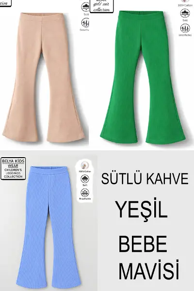 Pamuğa Pamuk Fitilli Tam Kalıp 3 Lü Ekonomik Paket 17 Kız Çocuk İspanyol Tayt