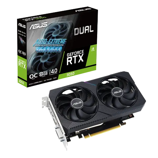 DUAL-RTX3050-O8G-V2 8GB, GDDR6, 128Bit, 1xHDMI, 1xDP, 1xDVI, GAMING Ekran Kartı