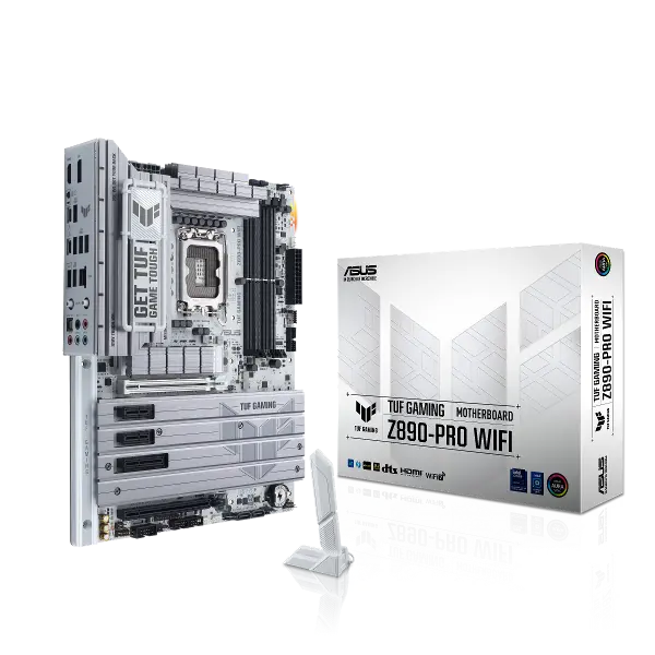 TUF GAMING Z890-PRO WIFI, 9066MHz OC, 4xDDR5, 4x M.2, HDMI, DP, 2xThunderbolt, 2xType-C, Wi-Fi 7, Bluetooth 5.4, Intel Core Ultra CPU(Seri 2), LGA1851 Soket, Gaming Anakart