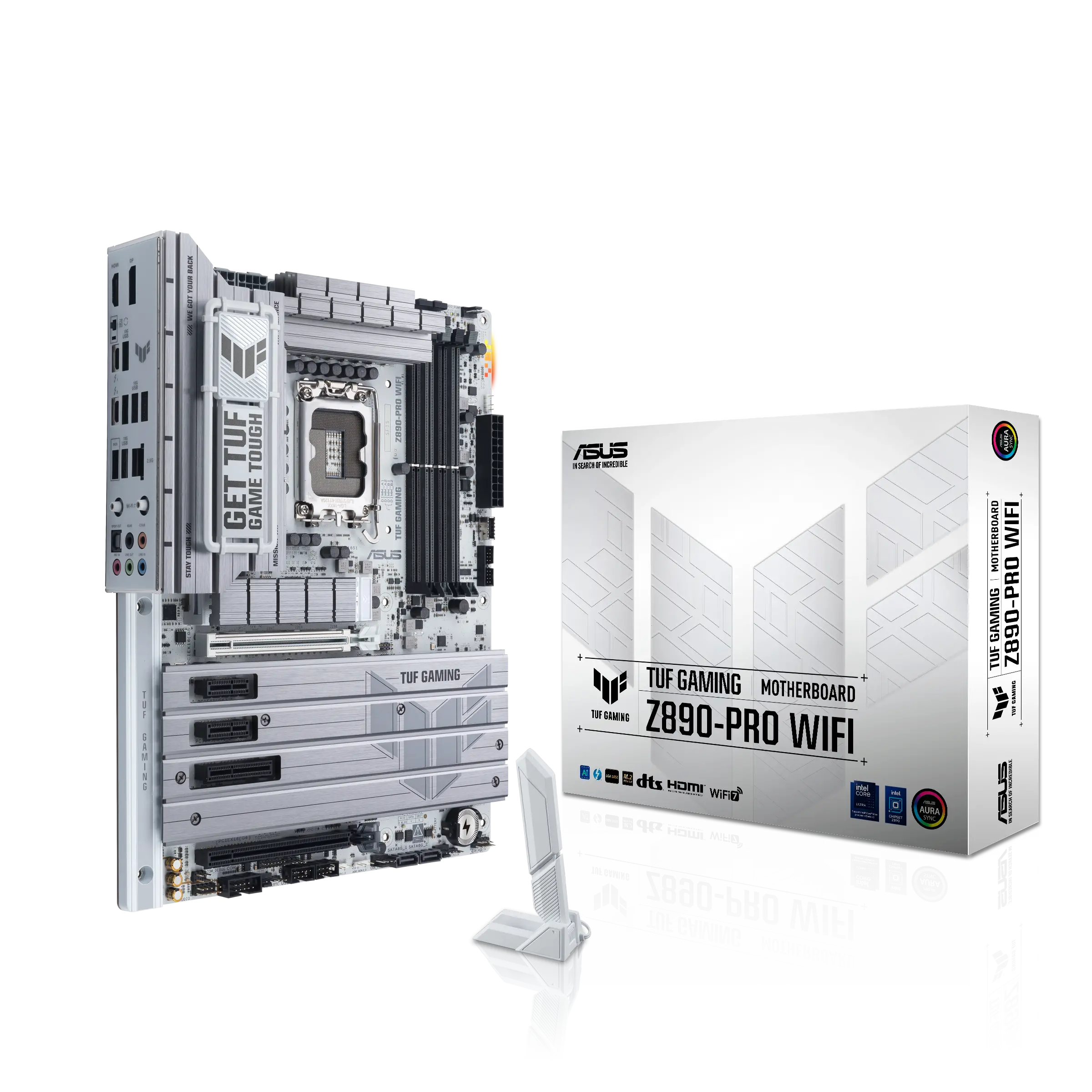TUF GAMING Z890-PRO WIFI, 9066MHz OC, 4xDDR5, 4x M.2, HDMI, DP, 2xThunderbolt, 2xType-C, Wi-Fi 7, Bluetooth 5.4, Intel Core Ultra CPU(Seri 2), LGA1851 Soket, Gaming Anakart