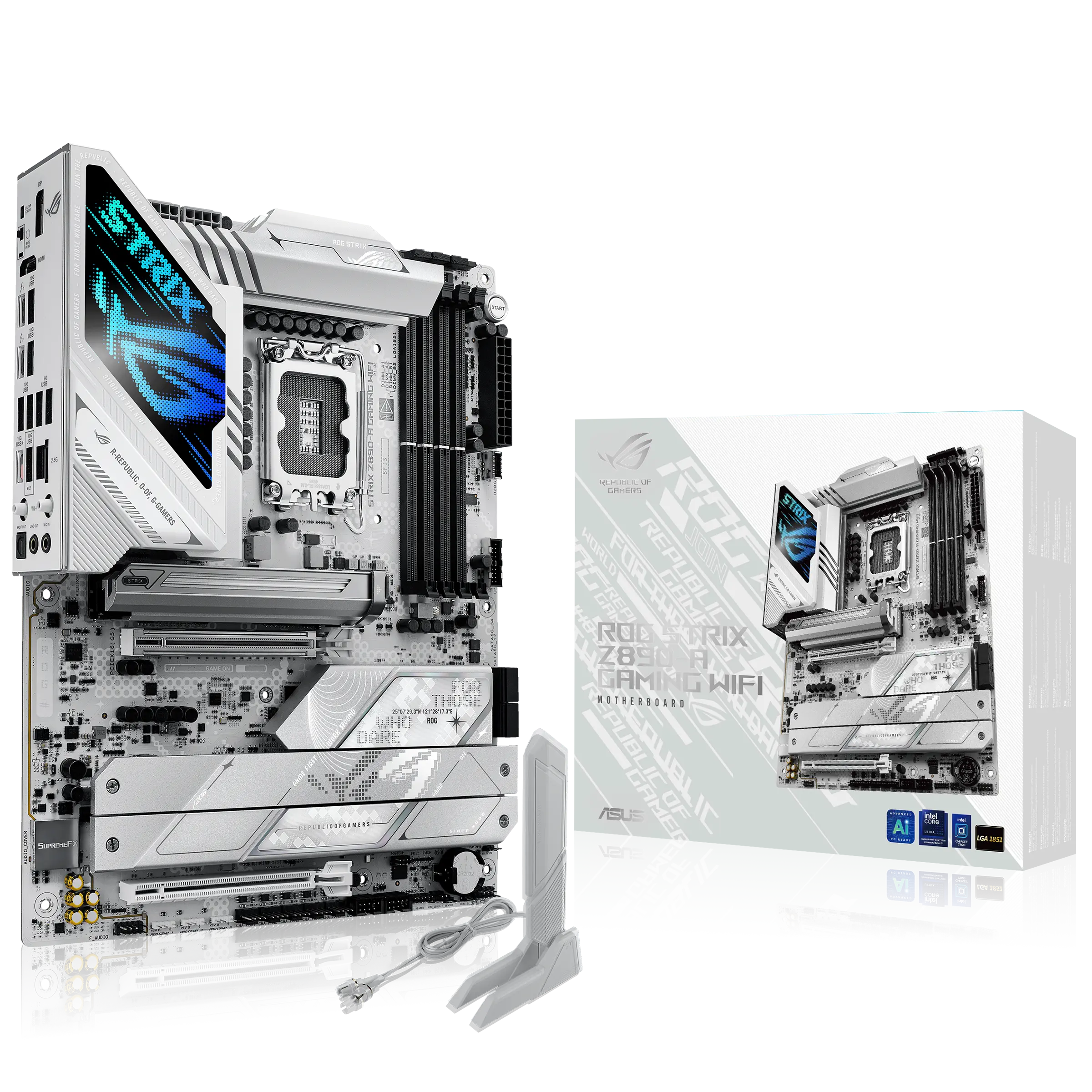 ROG STRIX Z890-A GAMING WIFI, 9066MHz OC, 4xDDR5, 5x M.2, HDMI, DP, 2xThunderbolt, 2xType-C, Wi-Fi 7, Bluetooth 5.4, Intel Core Ultra CPU(Seri 2), LGA1851 Soket, Gaming Anakart