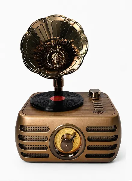 Nostaljik Şarjlı Bluetooth Fm Radyo & Işıklı Gramofon Hoparlör RT-704