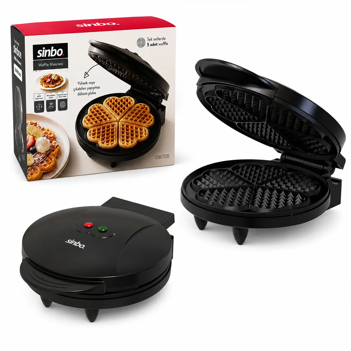 DÖKÜM BELÇİKA WAFFLE MAKİNESİ ELEKTRİKLİ 5 WAFFLE YAPIŞMAZ YÜZEY 850W SSM-2595 (4745)