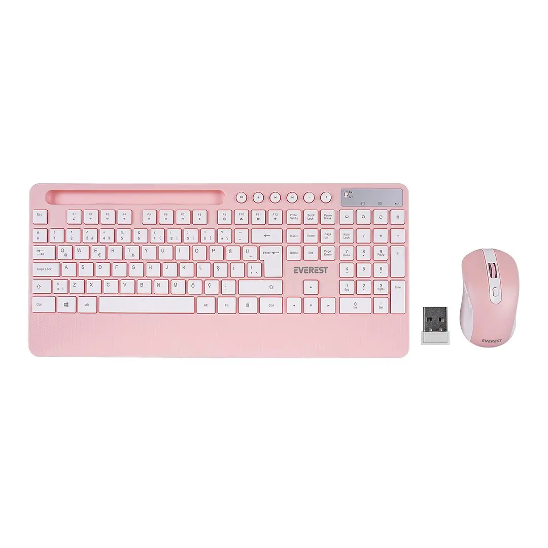 BEYAZ - PEMBE KABLOSUZ KLAVYE - MOUSE SETİ TABLET - TELEFON STANDLI Q KALVYE (4745)