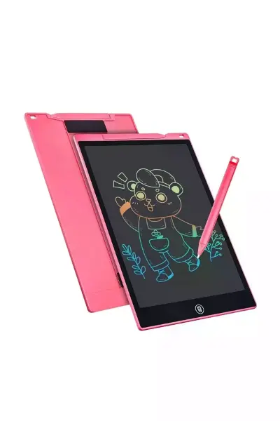 12 Inc Renkli Lcd Grafik Dijital Kalemli Çizim Tableti Yazı Tahta Not Yazma Eğitim Tableti Pembe
