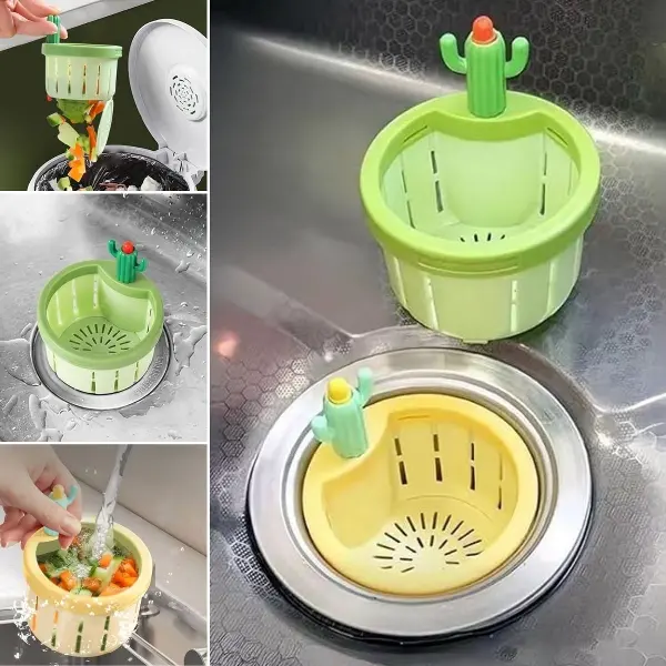 Basmalı Kaktüs Mutfak Lavabo Süzgeci – Sebze Artıkları ve Yemek Kalıntıları İçin Gider Filtresi (4745)