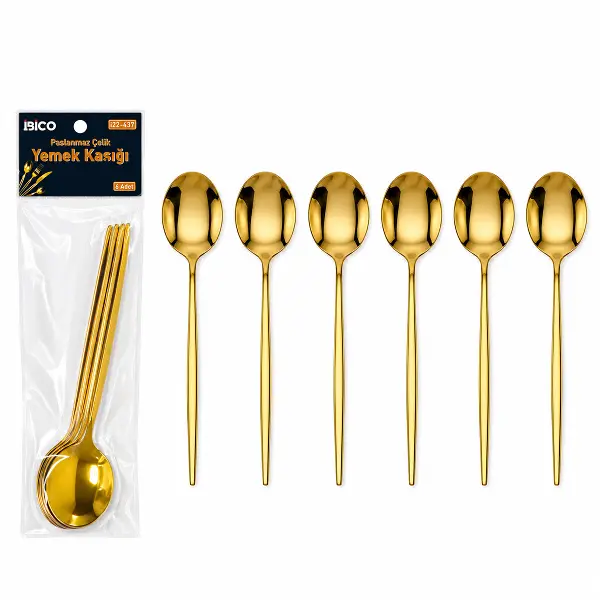 60 PARÇA GOLD YEMEK KAŞIK SETİ 21CM - 1 PAKET İÇİNDE 6 ADET VARDIR - 10 PAKET GÖNDERİLİR (4745)