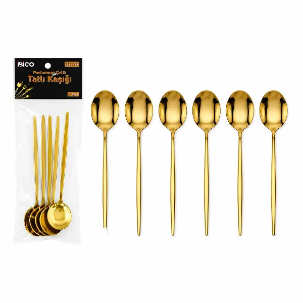 60 PARÇA GOLD TATLI KAŞIK SETİ 13CM - 1 PAKET İÇİNDE 6 ADET VARDIR - 10 PAKET GÖNDERİLİR (4745)