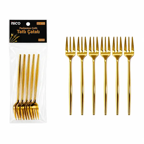 60 PARÇA GOLD TATLI ÇATAL SETİ 13CM - 1 PAKET İÇİNDE 6 ADET VARDIR - 10 PAKET GÖNDERİLİR (4745)