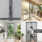 Mıknatıslı Kapı Sinekliği Gri 100x210 cm Otomatik Kapanan Manyetik Tül Sineklik (4745)-3