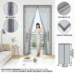 Mıknatıslı Kapı Sinekliği Gri 100x210 cm Otomatik Kapanan Manyetik Tül Sineklik (4745)-5