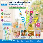 4PCS KIVRIMLI - RENKLİ PLASTİK PİPET FİGÜRLÜ=MİX (4745)-2