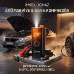 Akü Takviye Cihazı ve Lastik Şişirme Pompası – Powerbank Özellikli, Dijital Ekranlı SOS Fenerli Taşınabilir Kompresör (4745)-1