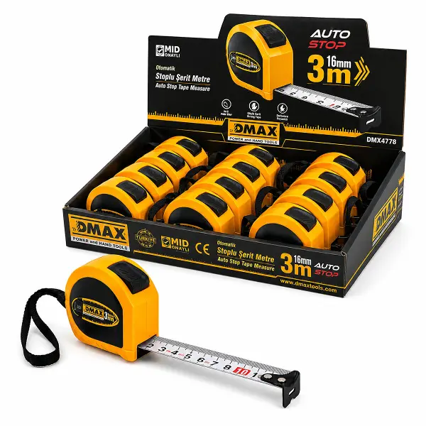 12 ADET 3MT X 16MM OTOMATİK ÇELİK ŞERİT METRE STOPLU (4745)