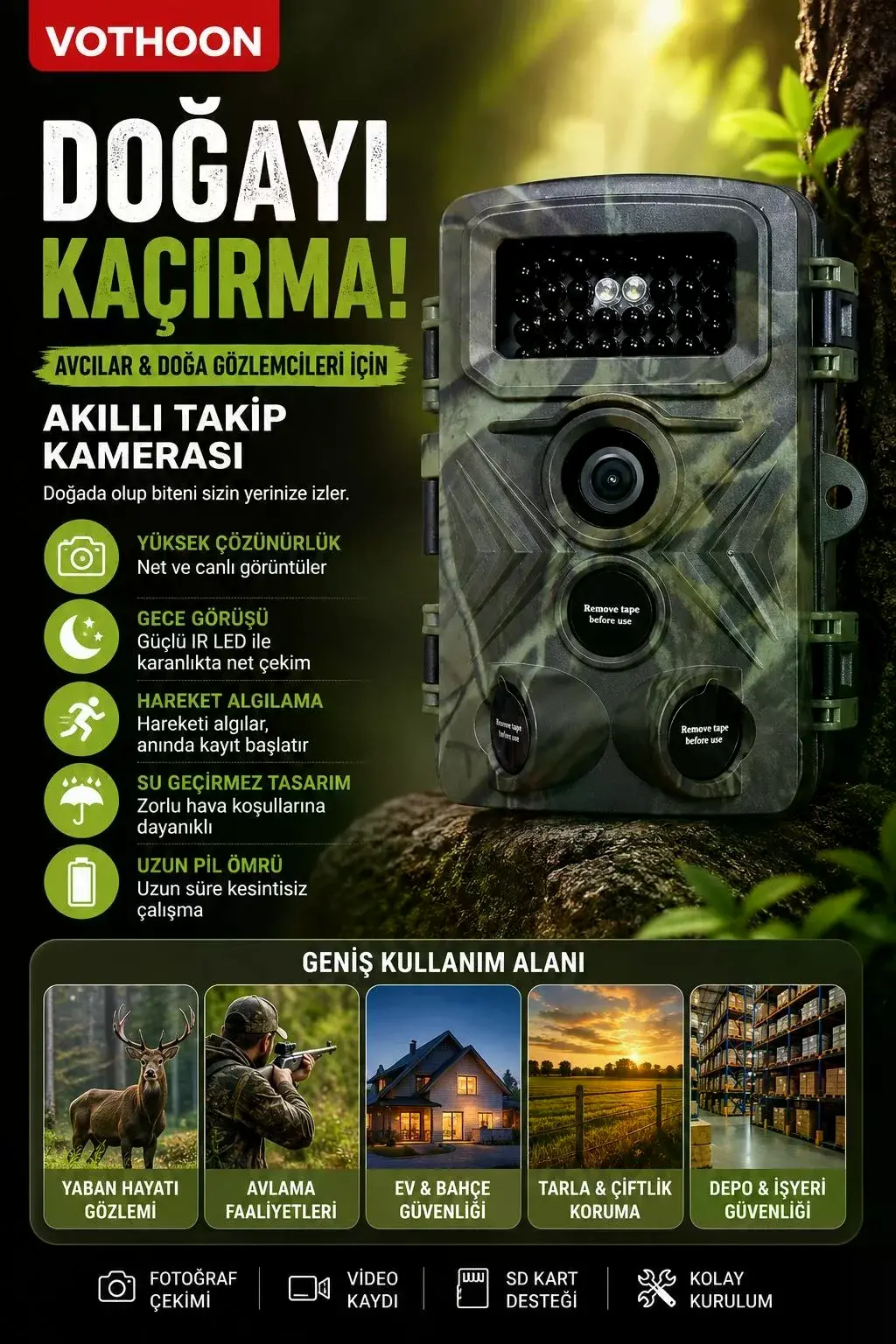 Fotokapan Kamera 3 Sensör 16mp Full Hd 1080p Gece Görüşlü 2 Inç Lcd Ekran