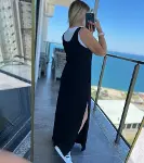 Kadın Yırtmaç Detaylı Viskon Kumaş Maxi Boy Cepli Iç Dahil Ikili Elbise-8