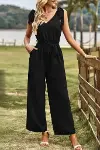 Kadın Omuzlardan Bağlamalı V Yakalı Beli Kuşaklı Aerobin Tulum-1