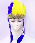 Sarı Lacivert Renk Tüylü Kızılderili Başlığı | Taraftar Başlığı-1