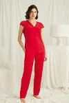 Yakası Kolu Ve Omzu Dantelli Önü Düğmeli Pijama Takımı-1