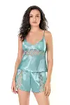 Aqua Saten Babydoll Şort Takımı-1