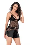 Siyah Saten Babydoll Şort Takımı-2