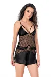 Siyah Saten Babydoll Şort Takımı-1