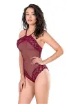 Dantel İşlemeli Bordo File Tül Bodysuit-2