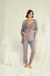 Dantelli Hamile Lohusa 3'lü Pijama Takımı-1