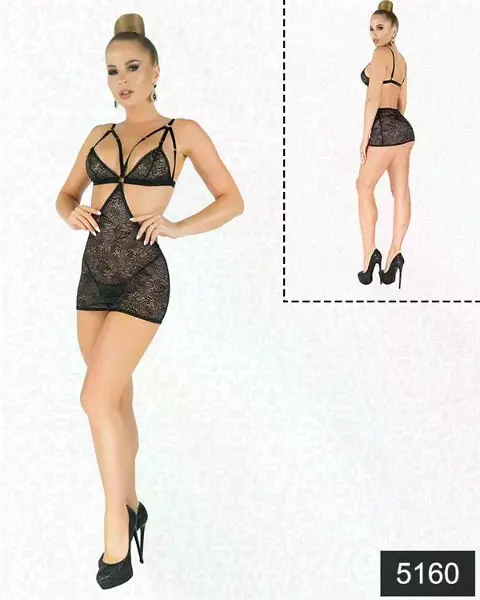Simli Likralı Dantel Babydoll