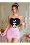 Kadın Pembe Etekli Fiyonk Detaylı Elbise 2154-1