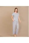 Viskon Şık Tasarım Dantel İşlemeli Gri Kısa Kol Pijama Takımı-1
