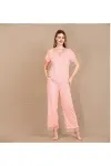Viskon Şık Tasarım Dantel İşlemeli Açık Pembe Kısa Kol Pijama Takımı-1
