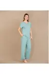 Viskon Şık Tasarım Dantel İşlemeli Mint Yeşil Kısa Kol Pijama Takımı-2