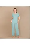 Viskon Şık Tasarım Dantel İşlemeli Mint Yeşil Kısa Kol Pijama Takımı-1