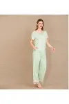 HERŞEYTREND Viskon Şık Tasarım Dantel İşlemeli Açık Yeşil Kısa Kol Pijama Takımı-2