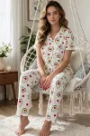 Avokado Desenli Kısa Kollu Gömlek Yaka Milan Kumaş Kadın Pijama Takımı-3