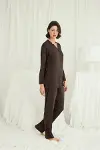 Uzun Kollu Boydan Düğmeli V Yaka Pijama Takımı-2