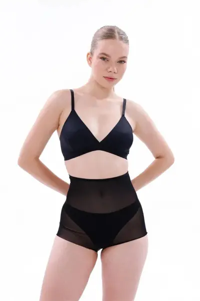 Siyah MI 2706 Lazer Tül Toparlayıcı Slip Hayalet Külot Korse