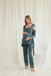 Dantelli Önü Düğmeli Hamile Lohusa 3'lü Viskon Pijama Takımı-2